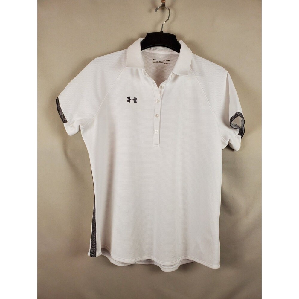 Ladies UNDER ARMOUR White with Gray Trim Polo Shirt (XL )  HEATGEAR Golf